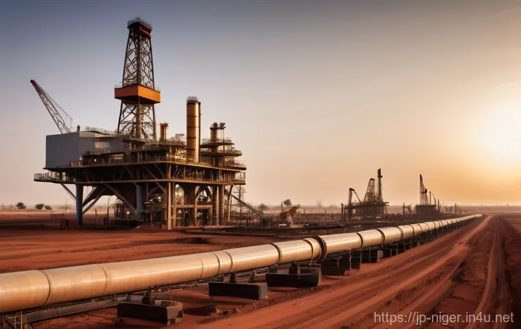 니제르 경제 구조와 주요 산업 - A powerful, medium-shot image showcasing the advanced aspects of Niger's uranium mining industry. In...