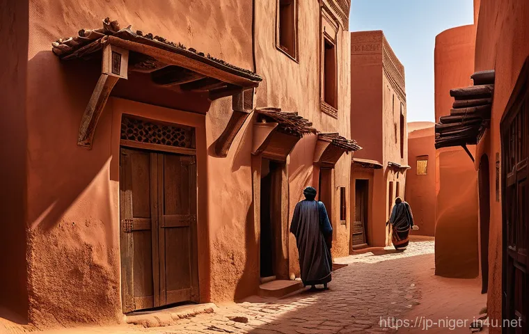 니제르에서 가장 유명한 마을과 도시 - **Niamey: Vibrant Life by the Niger River**
    A dynamic and colorful depiction of the Grand Marché...