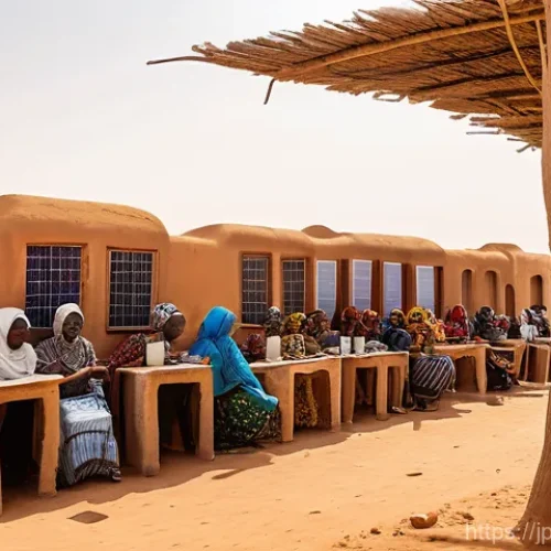 니제르의 IT 및 기술 산업 현황 - **Prompt:** A dynamic and hopeful scene in Niger, depicting the "digital blossoming in the desert." ...