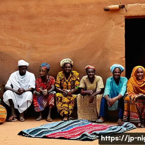 니제르 공식 언어와 통용어 - A vibrant West African market scene in Niger, bustling with diverse ethnic groups including Hausa, Z...