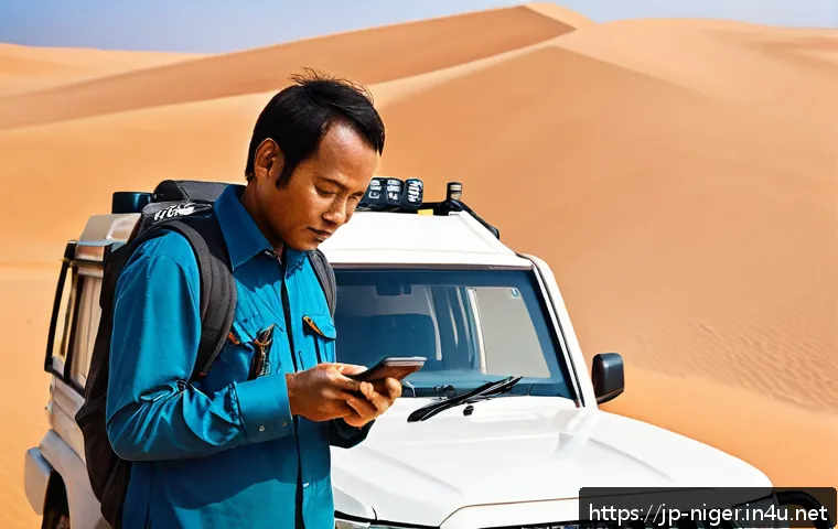 니제르와 말리 간 여행 가능 여부 - A detailed scene of a safe travel preparation for a Sahara Desert trip in Niger or Mali, featuring a...